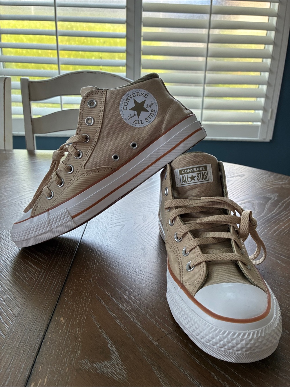 Converse All Star High-Top Sneakers in Tan and White